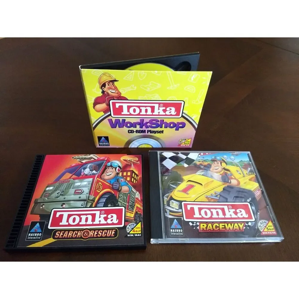 TONKA CD-ROM PC GAME Lot 3 - WORKSHOP RACEWAY SEARCH & RESCUE Hasbro Interactive